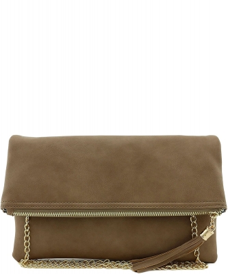Envelope Foldover Wristlet Clutch Crossbody Bag with Chain Strap LP048 STONE
